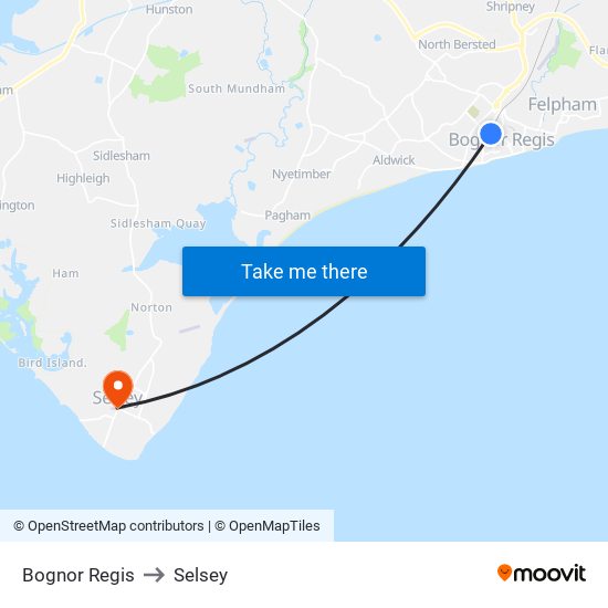 Bognor Regis to Selsey map