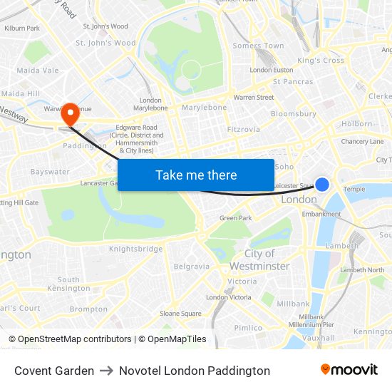 Covent Garden to Novotel London Paddington map