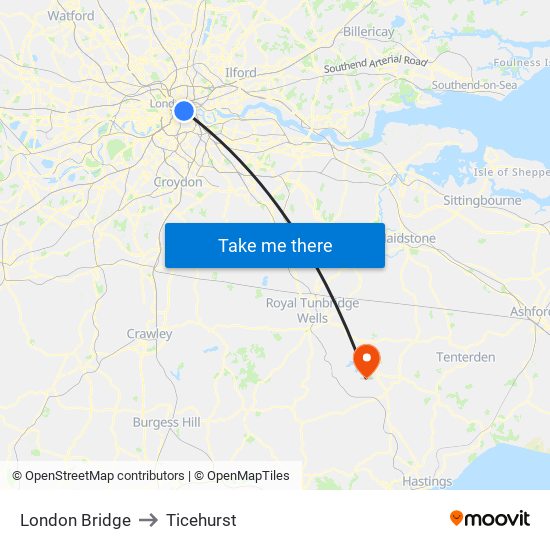 London Bridge to Ticehurst map