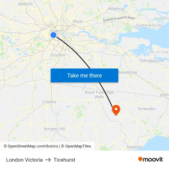 London Victoria to Ticehurst map