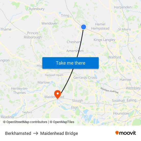 Berkhamsted to Maidenhead Bridge map