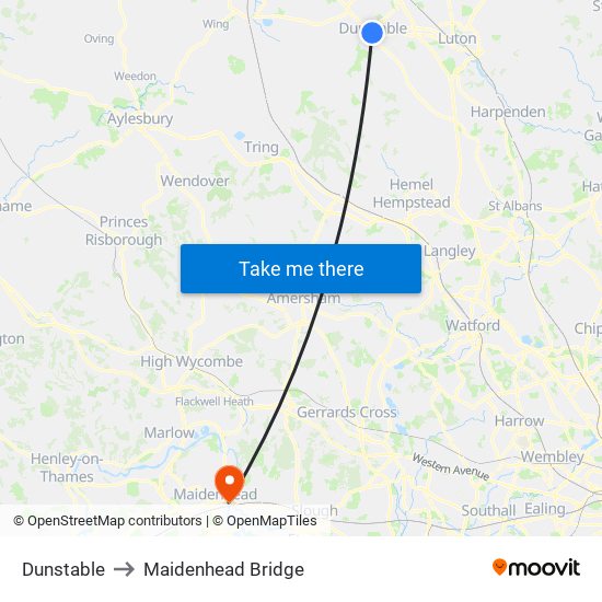 Dunstable to Maidenhead Bridge map