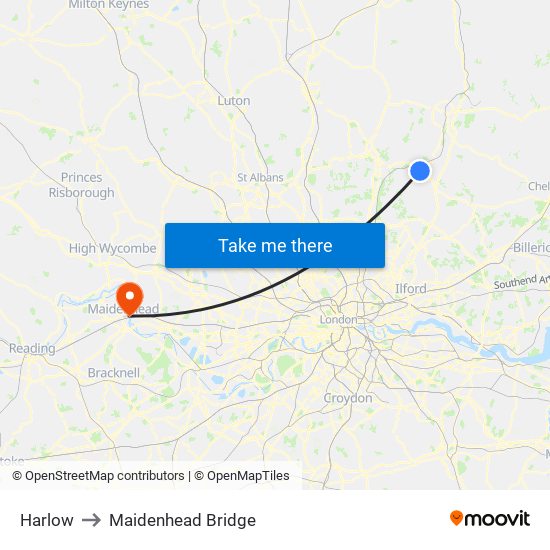 Harlow to Maidenhead Bridge map