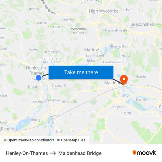 Henley-On-Thames to Maidenhead Bridge map