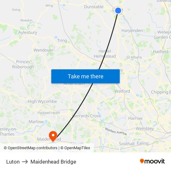 Luton to Maidenhead Bridge map