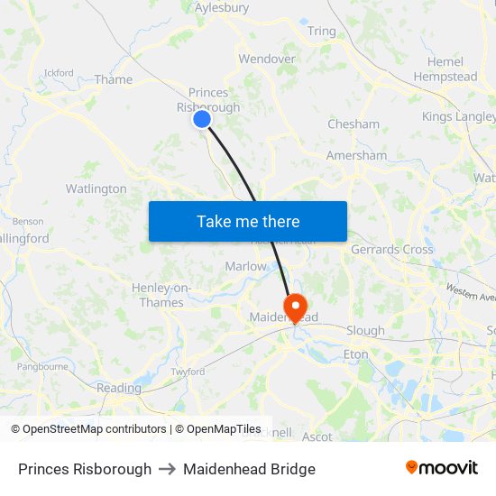 Princes Risborough to Maidenhead Bridge map