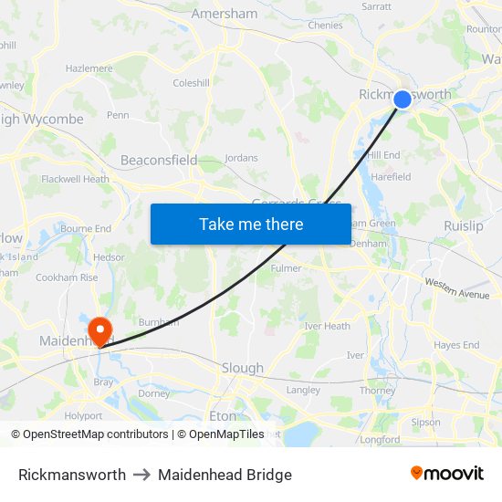 Rickmansworth to Maidenhead Bridge map