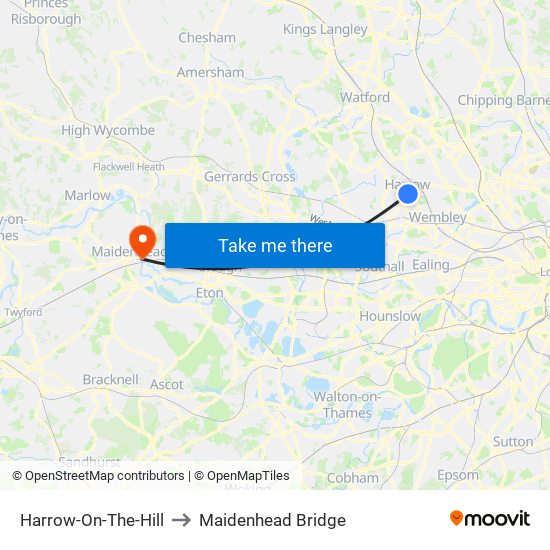 Harrow-On-The-Hill to Maidenhead Bridge map