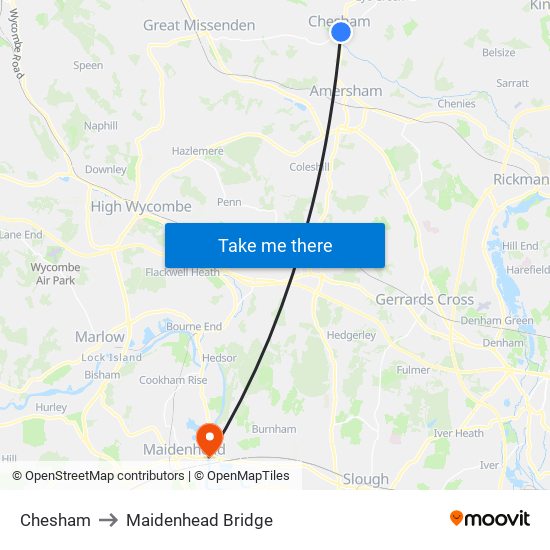 Chesham to Maidenhead Bridge map