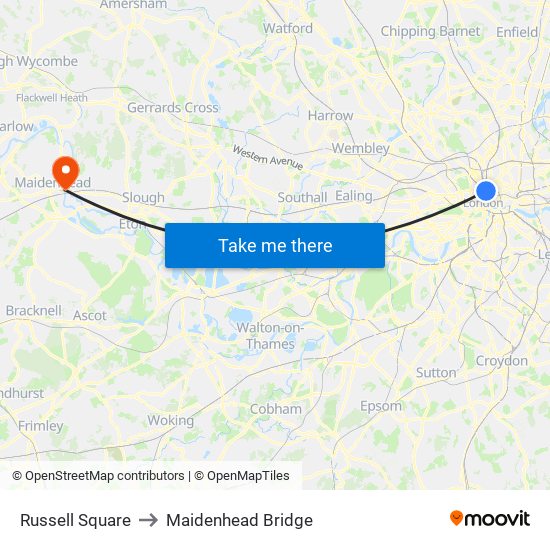 Russell Square to Maidenhead Bridge map