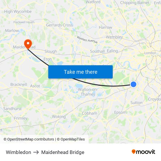 Wimbledon to Maidenhead Bridge map