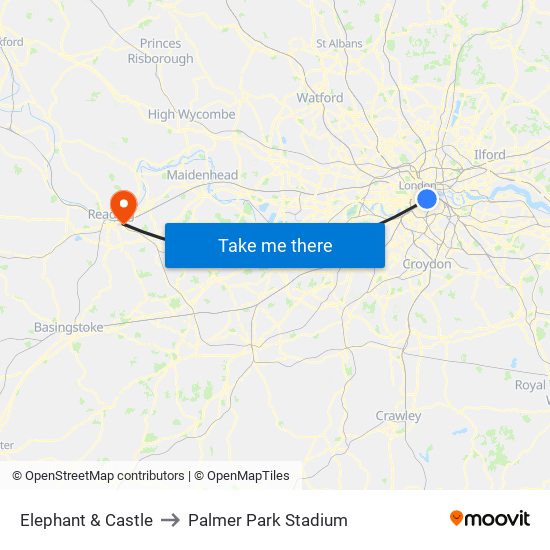 Elephant & Castle to Palmer Park Stadium map