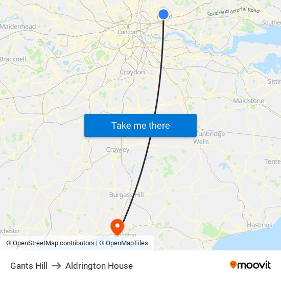 Gants Hill to Aldrington House map