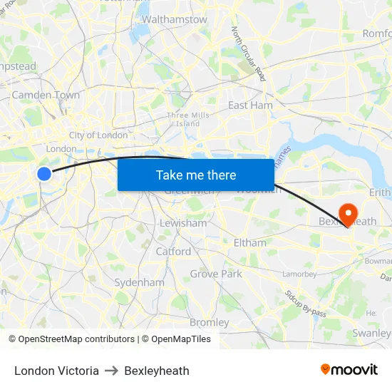 London Victoria to Bexleyheath map