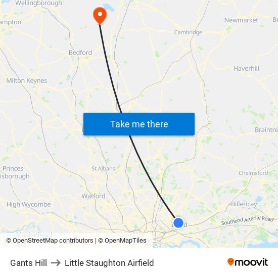 Gants Hill to Little Staughton Airfield map
