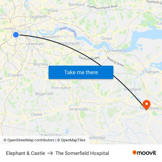 Elephant & Castle to The Somerfield Hospital map