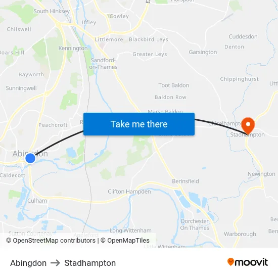 Abingdon to Stadhampton map