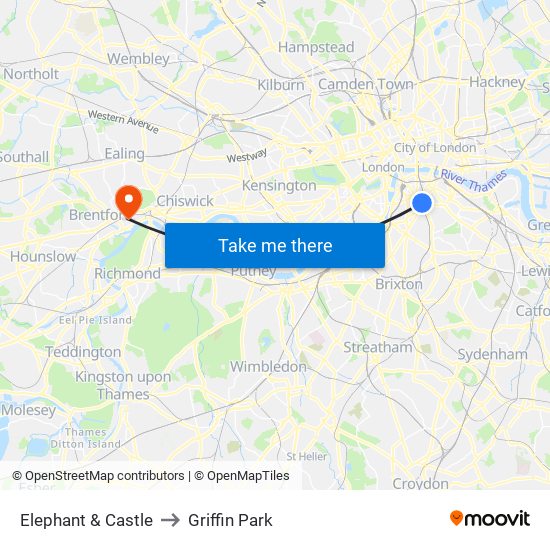 Elephant & Castle to Griffin Park map