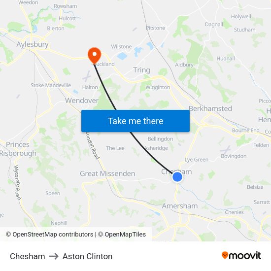 Chesham to Aston Clinton map