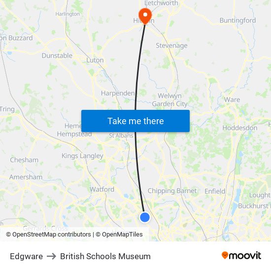 Edgware to British Schools Museum map