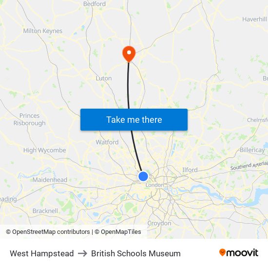 West Hampstead to British Schools Museum map