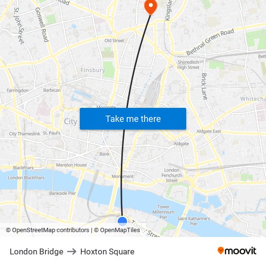 London Bridge to Hoxton Square map