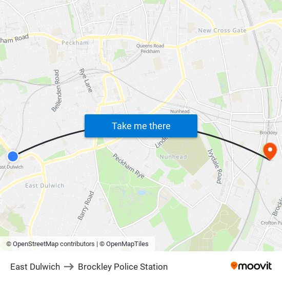 East Dulwich to Brockley Police Station map