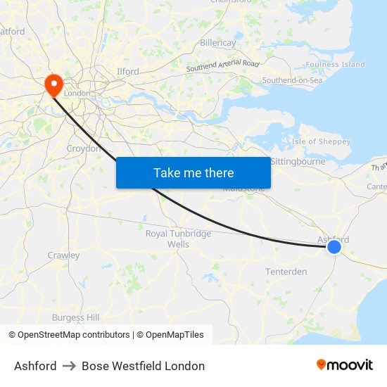 Ashford to Bose Westfield London map