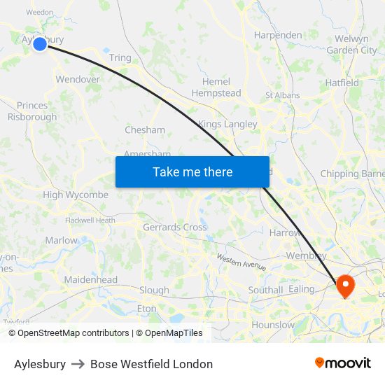 Aylesbury to Bose Westfield London map