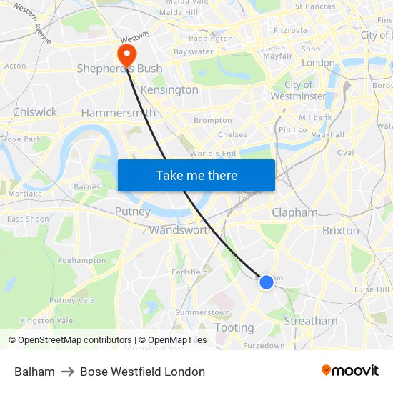 Balham to Bose Westfield London map