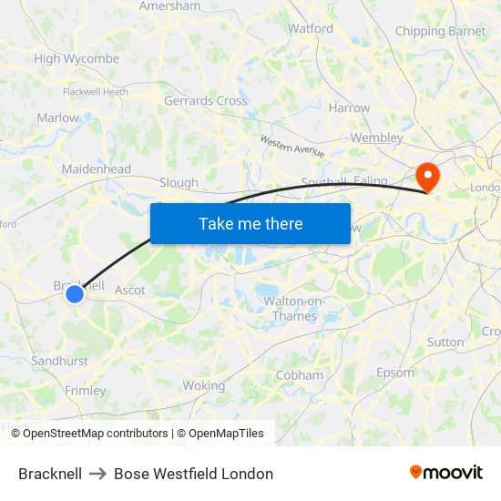 Bracknell to Bose Westfield London map