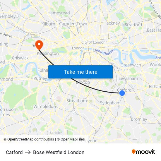 Catford to Bose Westfield London map