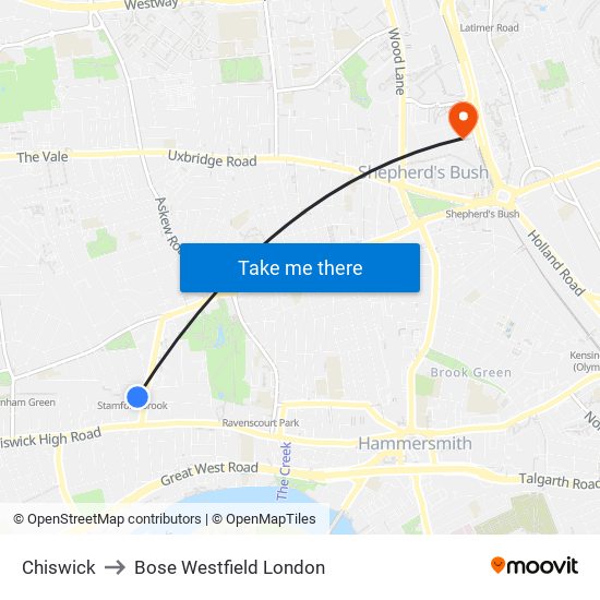 Chiswick to Bose Westfield London map