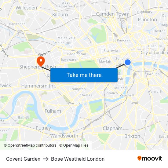 Covent Garden to Bose Westfield London map