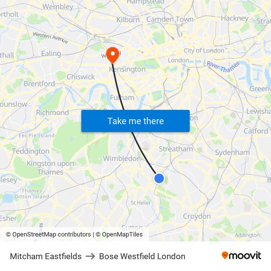 Mitcham Eastfields to Bose Westfield London map