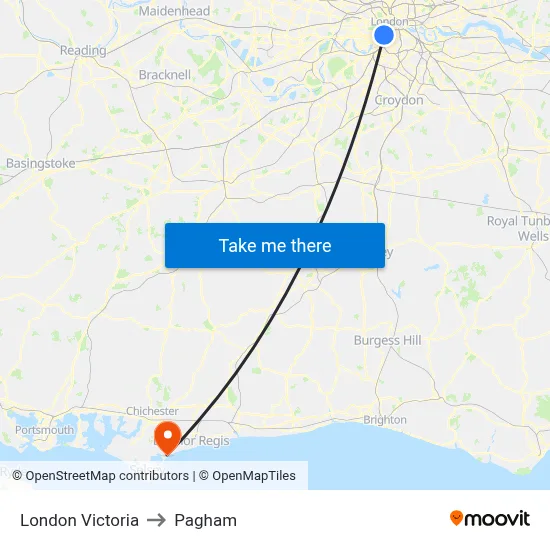 London Victoria to Pagham map
