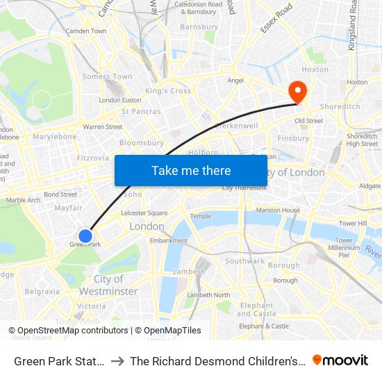 Green Park Station (H) to The Richard Desmond Children's Eye Centre map