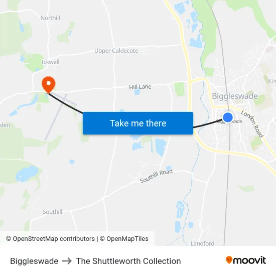 Biggleswade to The Shuttleworth Collection map