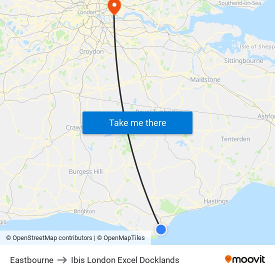 Eastbourne to Ibis London Excel Docklands map