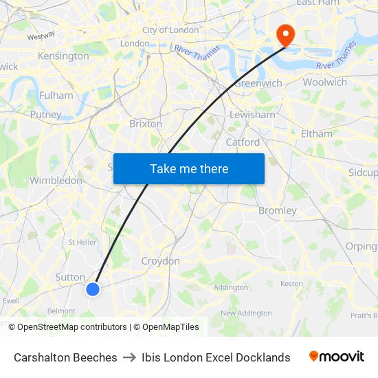 Carshalton Beeches to Ibis London Excel Docklands map