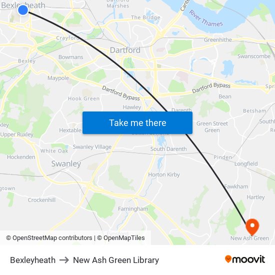 Bexleyheath to New Ash Green Library map