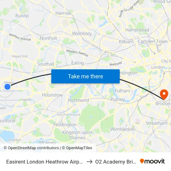 Easirent London Heathrow Airport Lhr to O2 Academy Brixton map