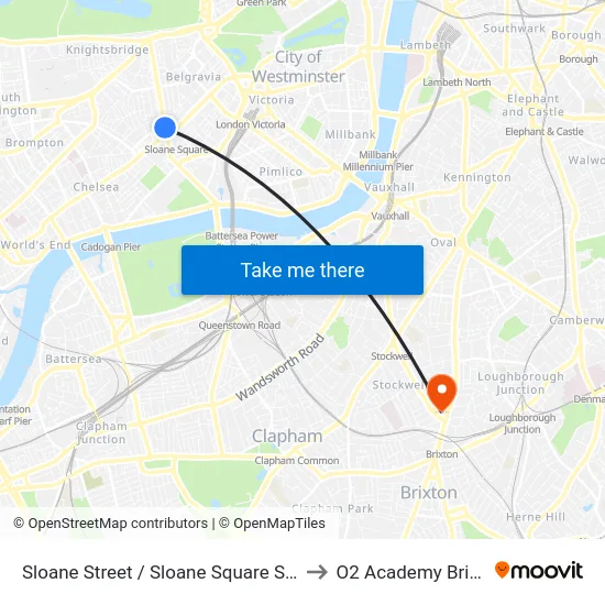 Sloane Street / Sloane Square Station to O2 Academy Brixton map