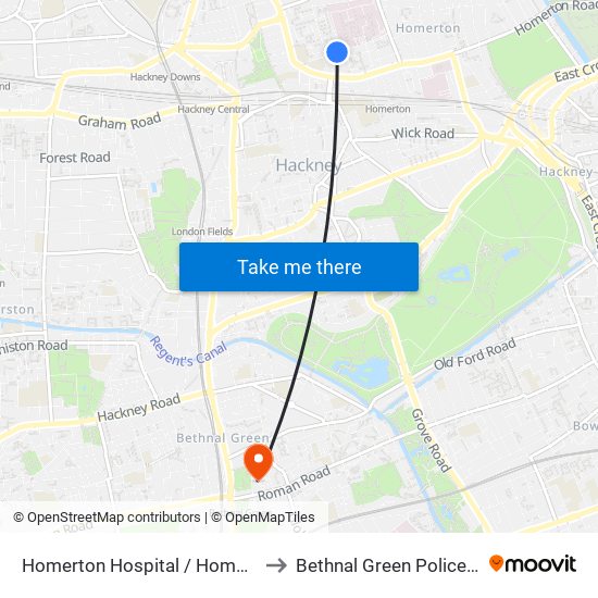 Homerton Hospital / Homerton Row to Bethnal Green Police Station map