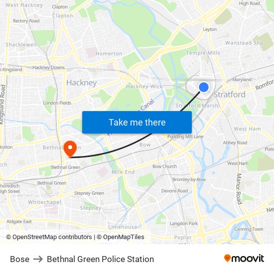 Bose to Bethnal Green Police Station map