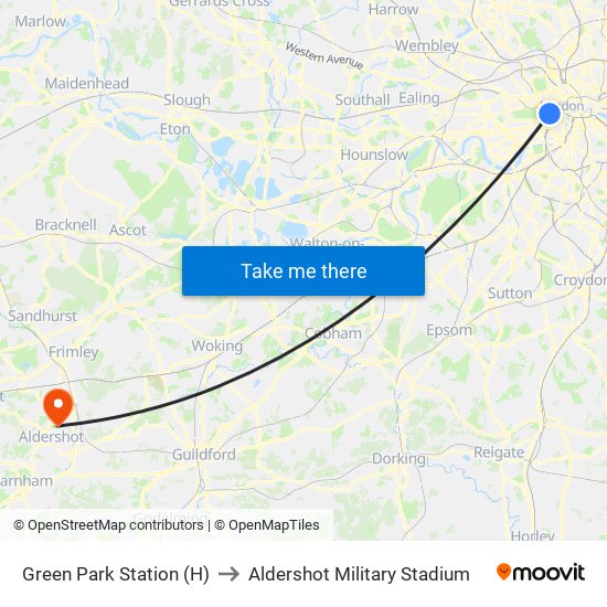 Green Park Station (H) to Aldershot Military Stadium map