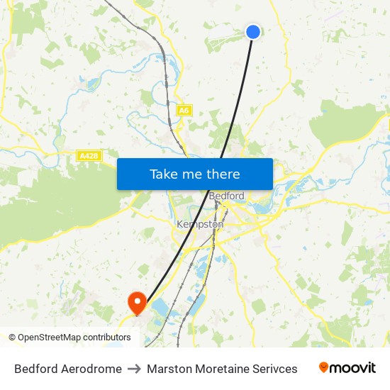 Bedford Aerodrome to Marston Moretaine Serivces map