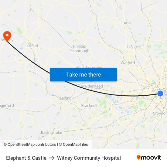 Elephant & Castle to Witney Community Hospital map