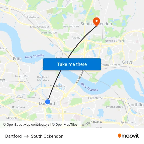 Dartford to South Ockendon map