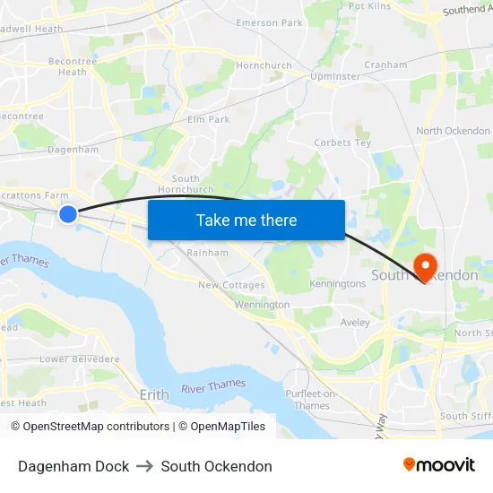 Dagenham Dock to South Ockendon map